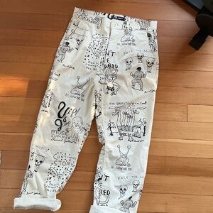 Vans Cream Chino Pants with Black Graphic Design